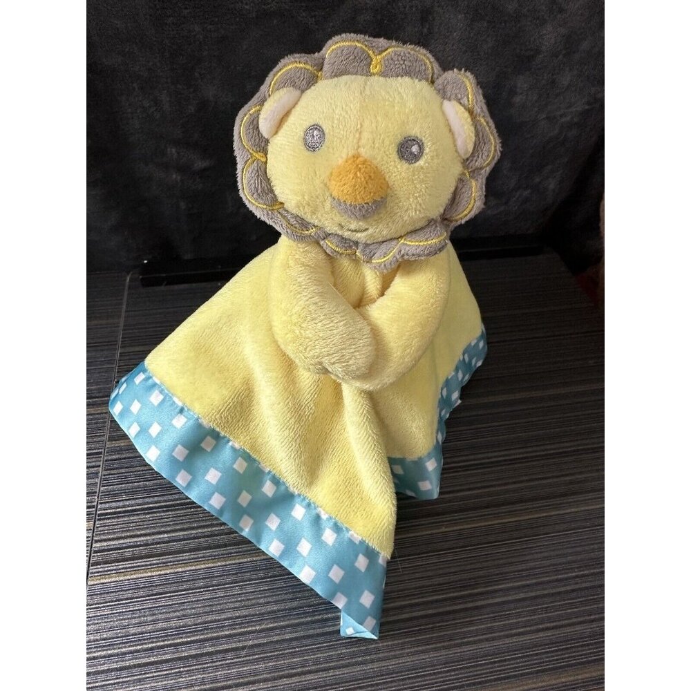 Fisher Price Yellow Lion Lovey Security Blanket Blue Satin Trim 2016 Plush‎